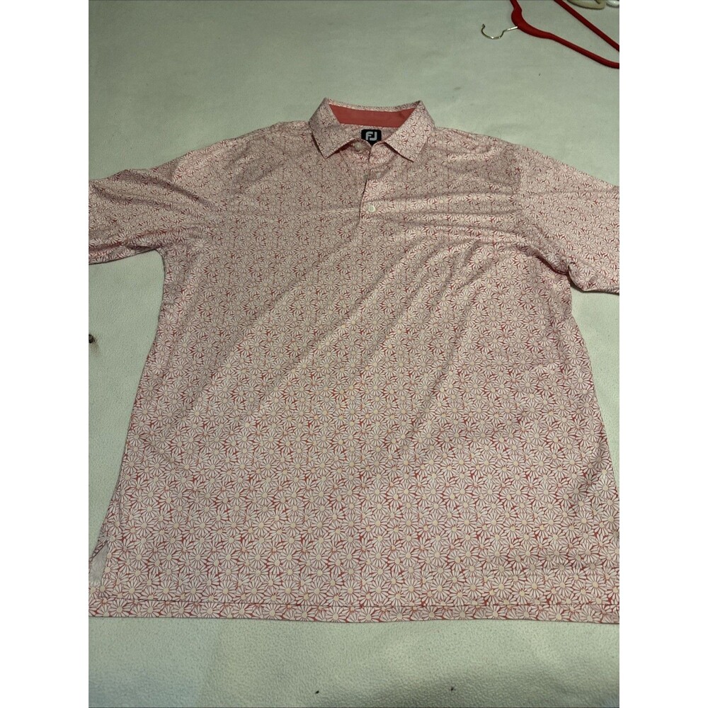 FJ FootJoy Polo Shirt Mens Size XL Samon Floral Print Golf Performance Stretch - Picture 3 of 14